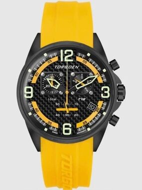 New in Box. Torgeon TN-1218 T18 Yellow Carbon Fiber 44mm Men’s Watch.